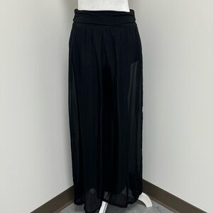 Made in Italy 100% Silk Black Sheer Wide-Leg Pants